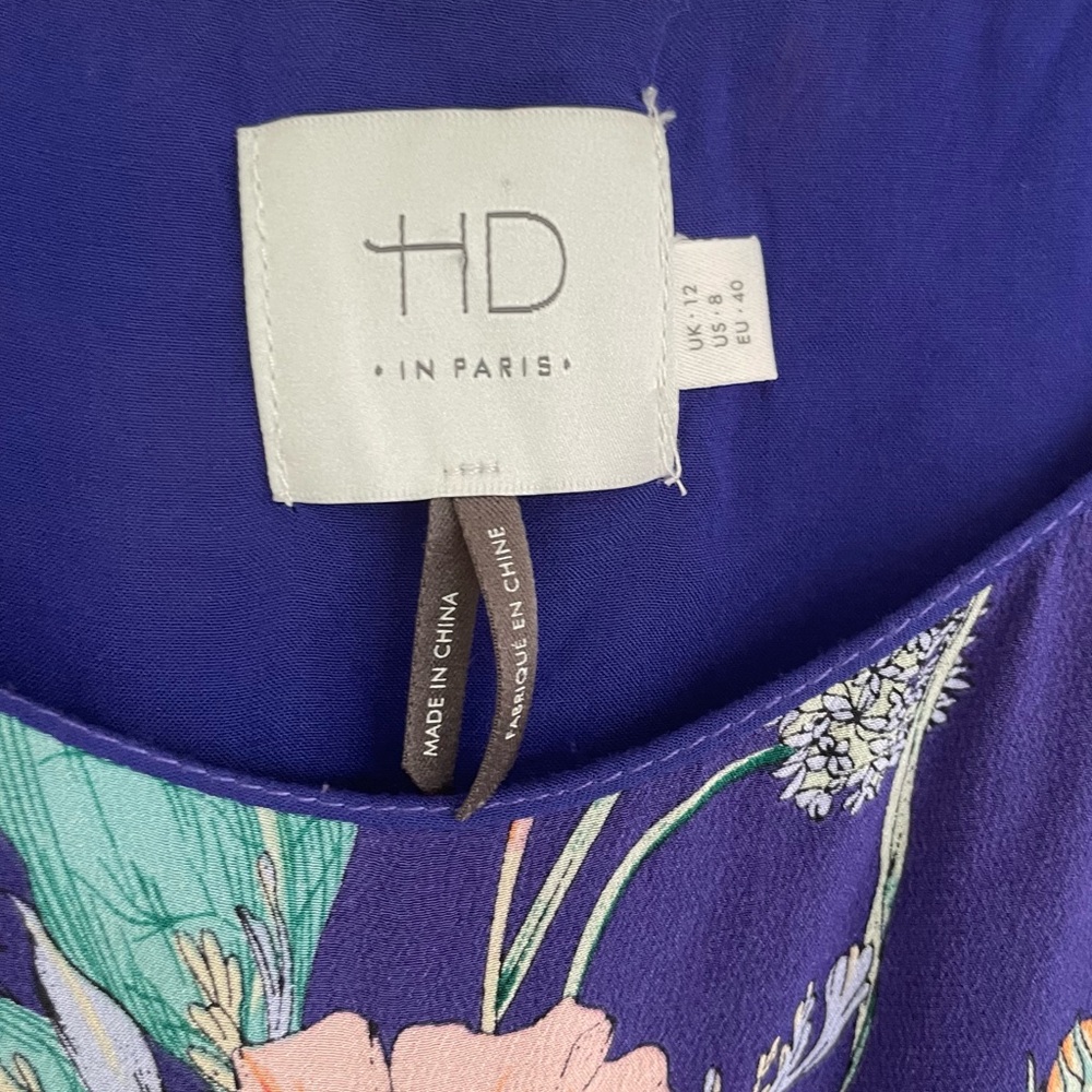 Anthropologie HD in Paris Hidden Isle Silk Dress Blue size 8 Floral - Picture 9 of 10